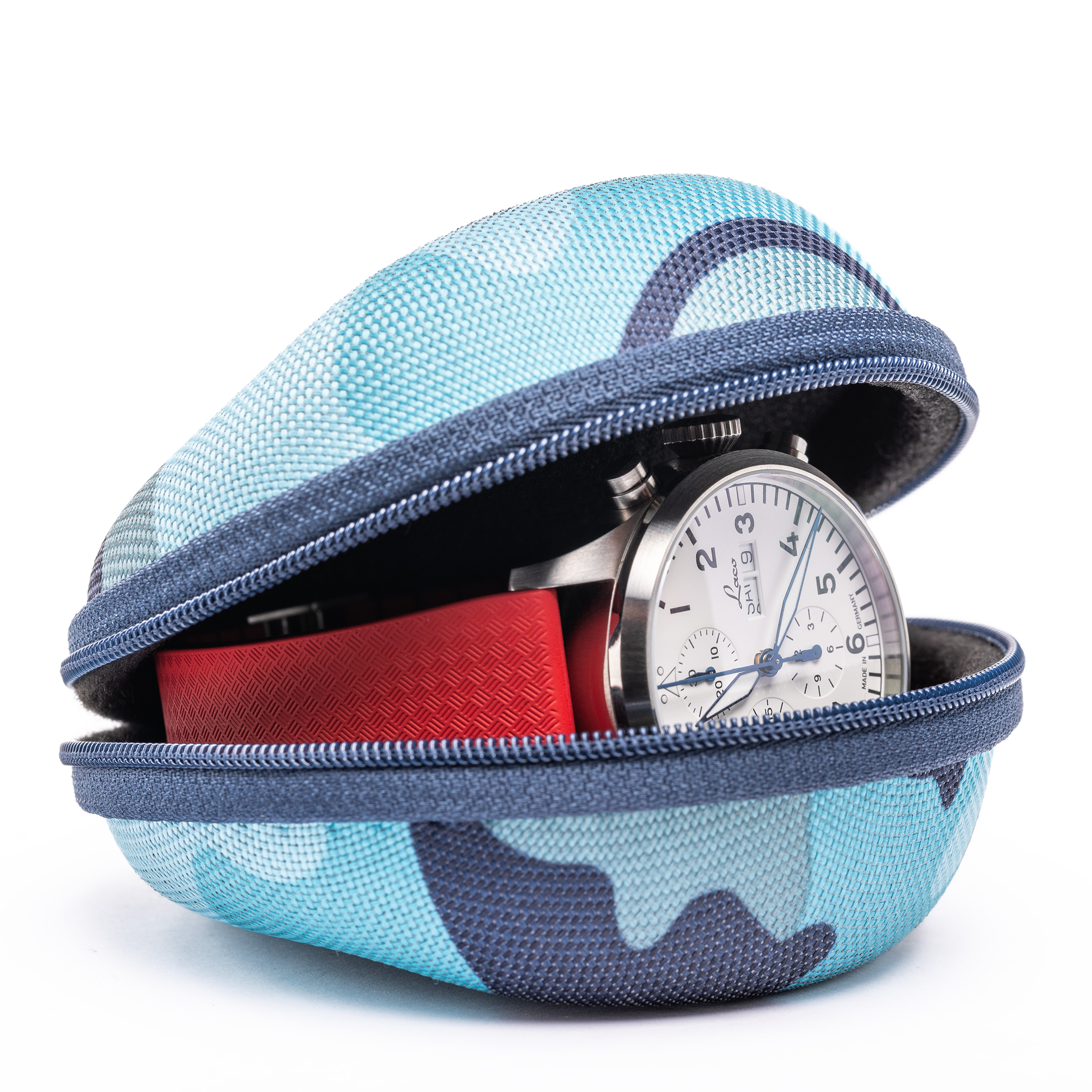 Cased In Time Secure Single Watch Travel Case - Arctic Blue Camo