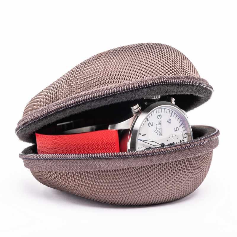 Cased In Time Secure Single Watch Travel Case - Coffee Bean