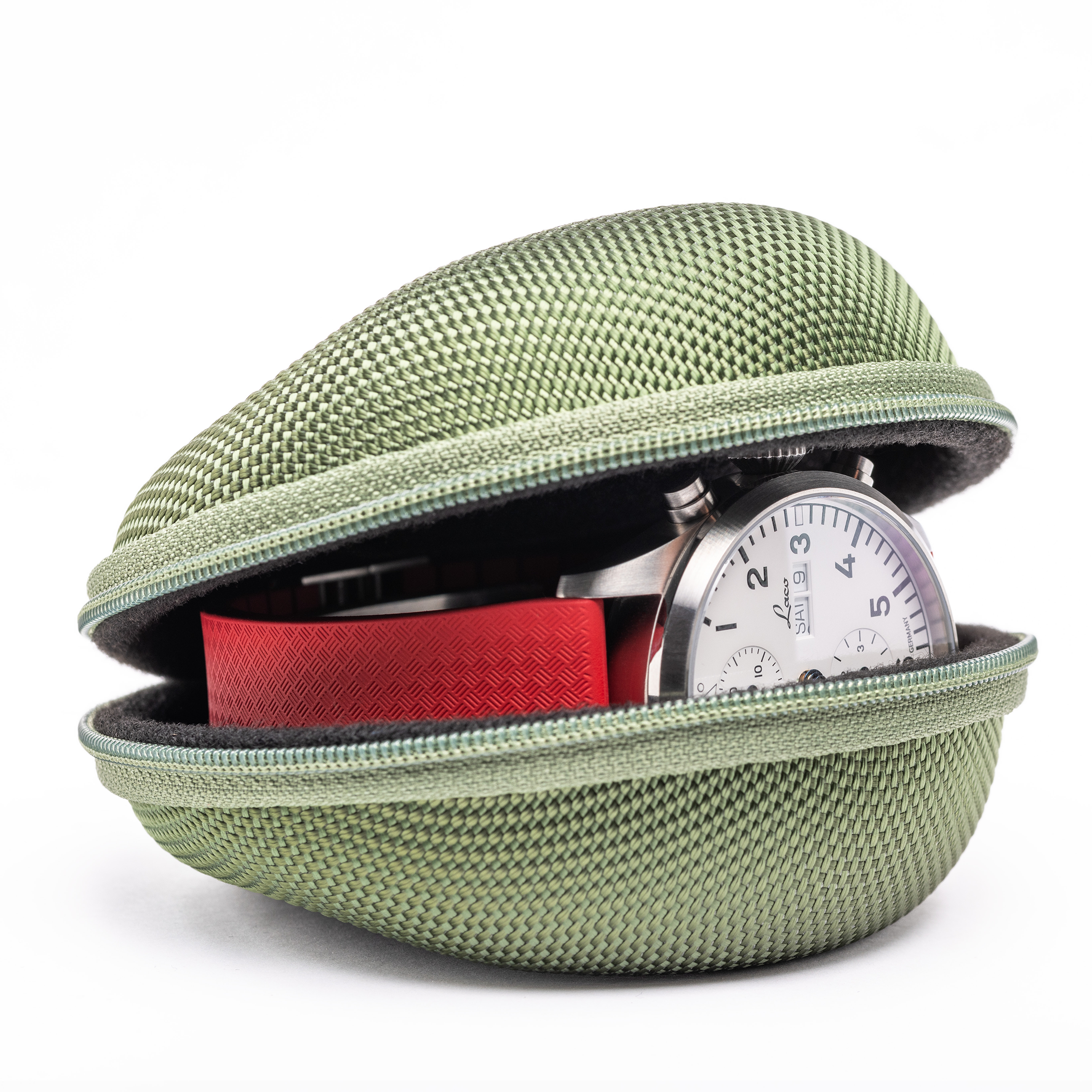 Cased In Time Secure Single Watch Travel Case - Khaki Green