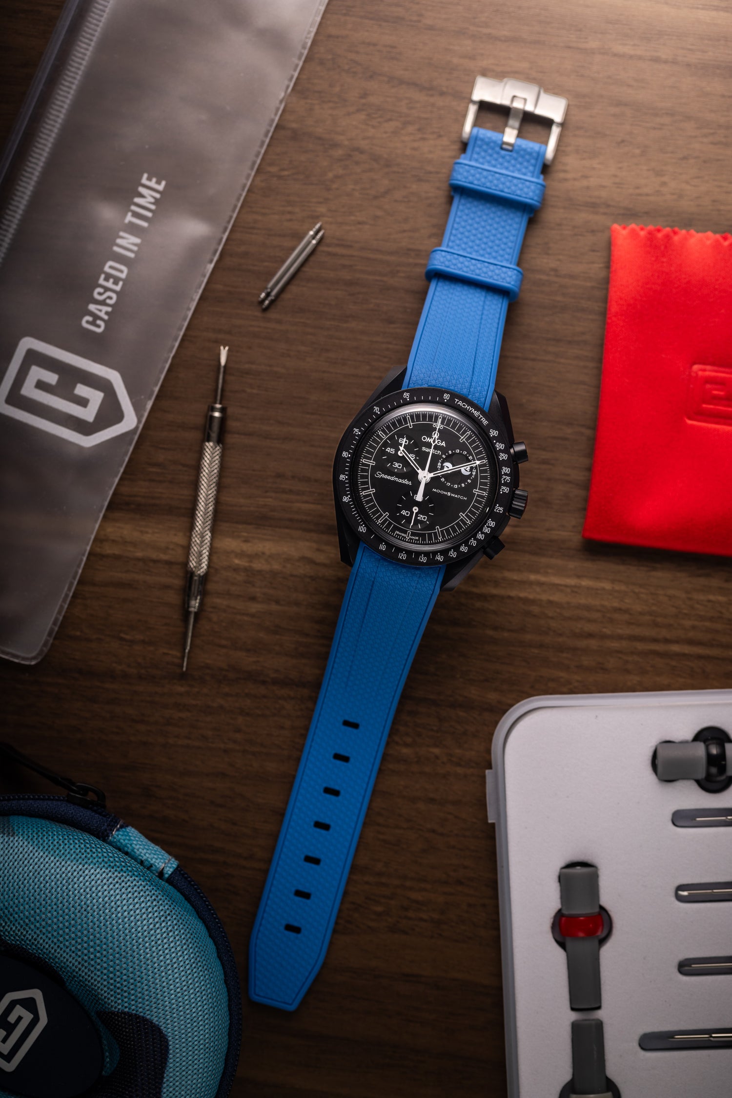 Sea Blue Omega Swatch Rubber Watch Strap