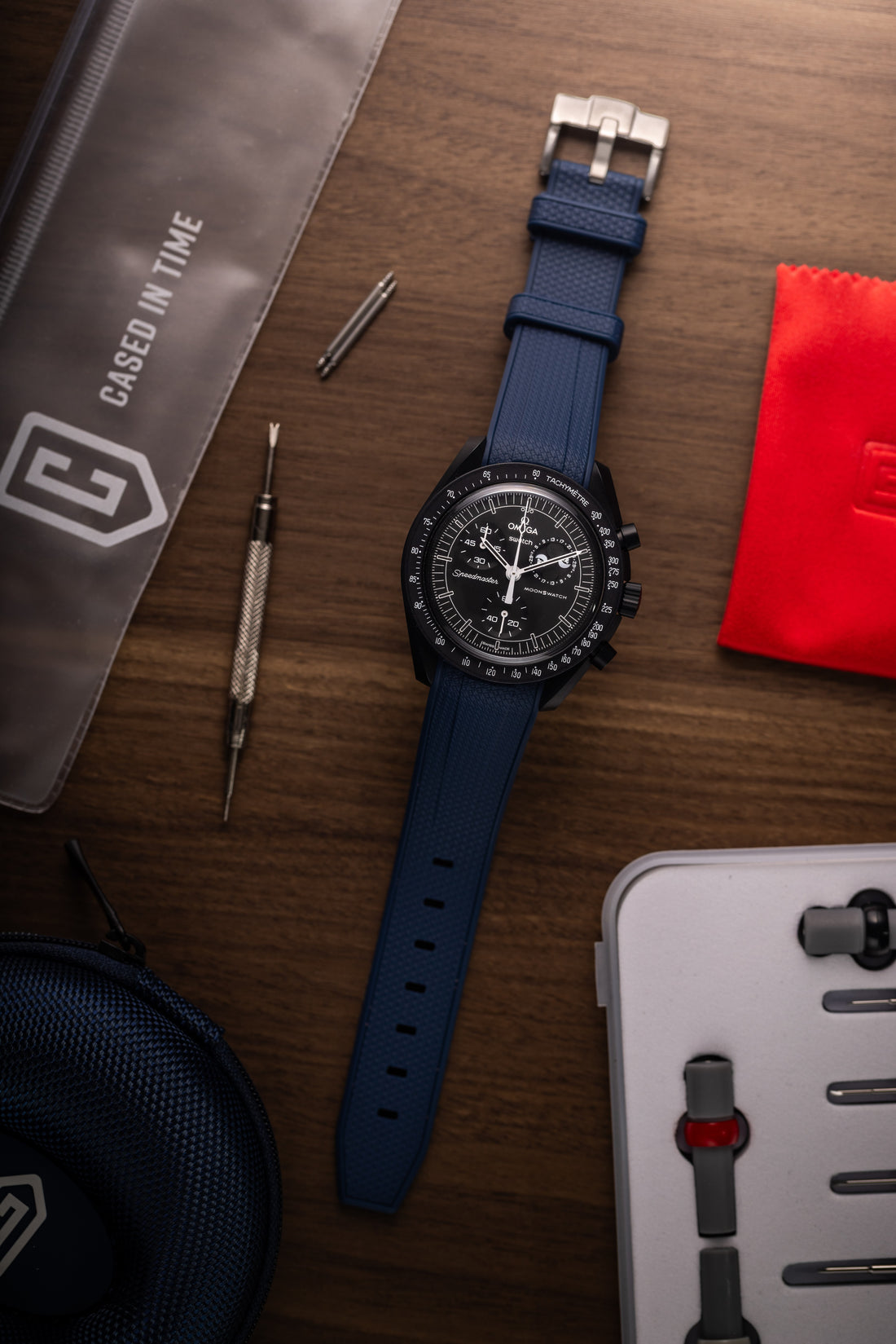 Blue Omega Swatch rubber Strap