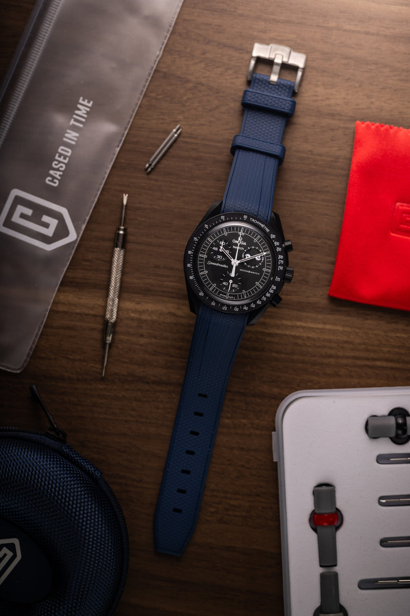 Blue Omega Swatch rubber Strap