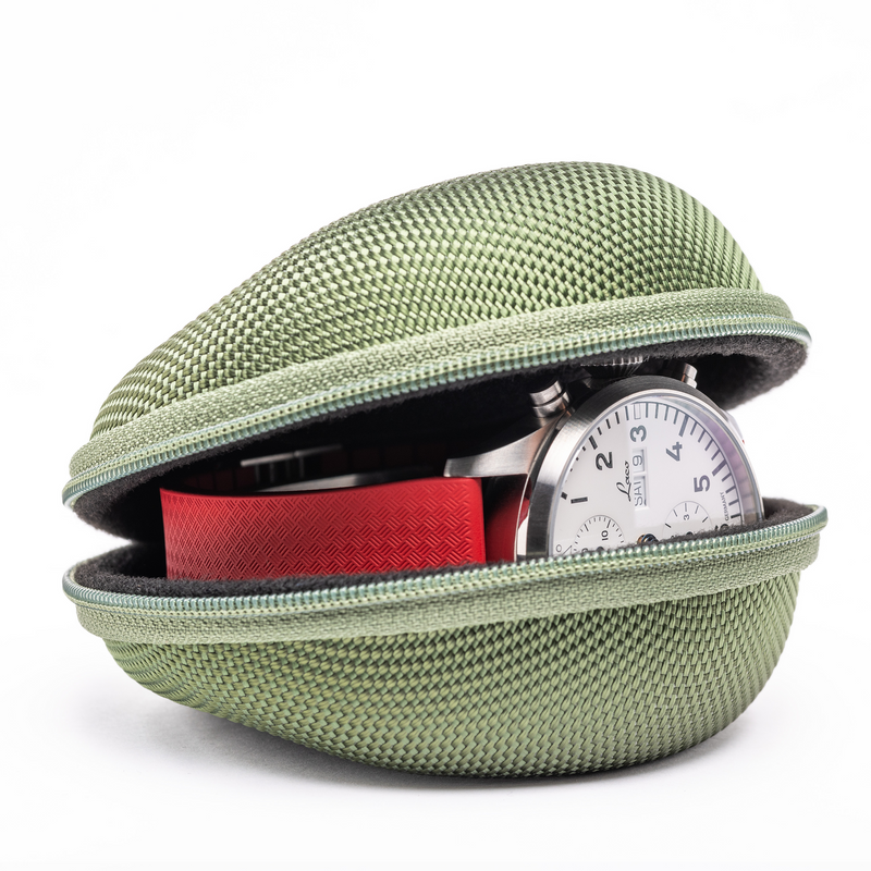 Cased In Time Secure Single Watch Travel Case - Khaki Green
