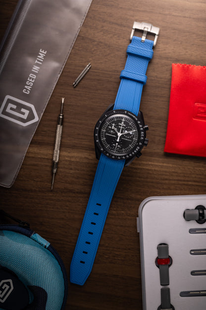 Sea Blue Omega Swatch Rubber Watch Strap