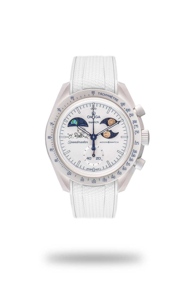 White Omega Swatch Rubber Watch Strap